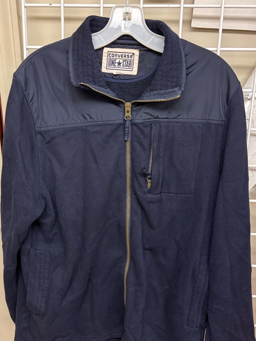 Converse One Star Men’s Full Zip Fleece Sweatshirt Jacket Navy Blue Medium EUC